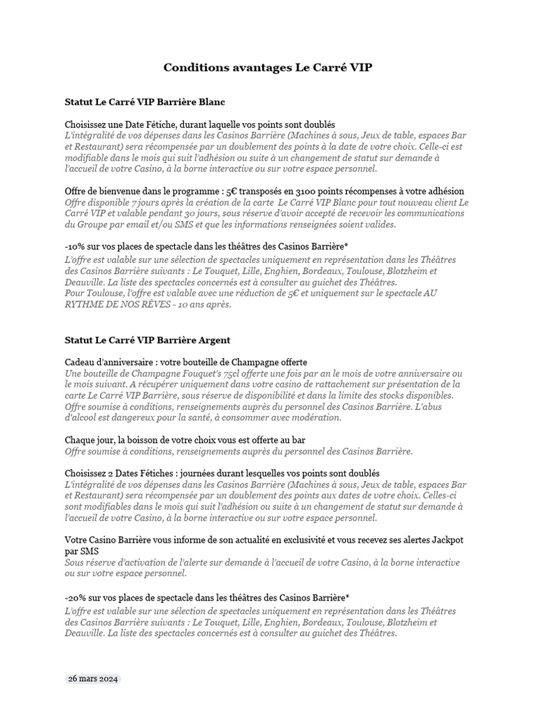 Avantages du Carré VIP Barrière | PDF | Casino | Restaurants