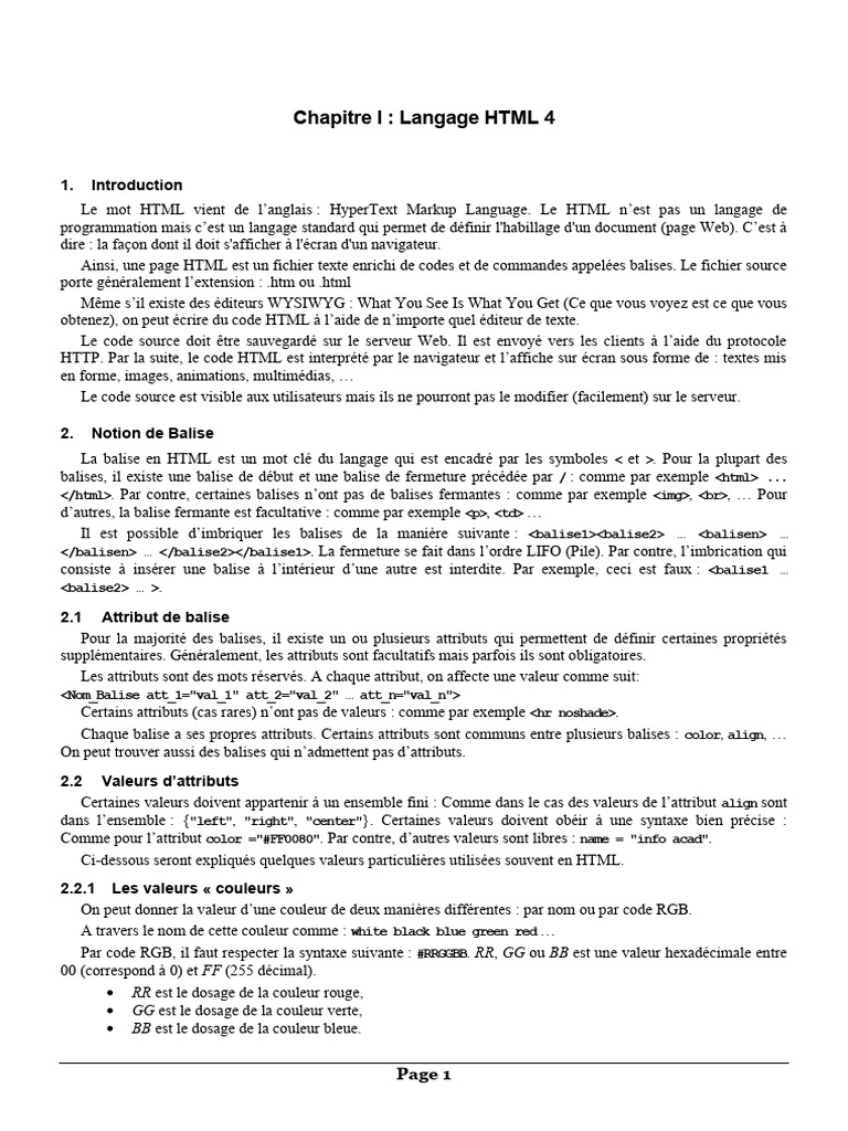 Introduction au langage HTML et balises | PDF | Html | Langage de balisage