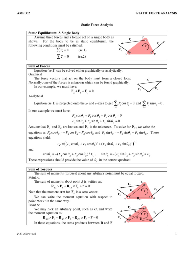 Static Force Analysis in Biomechanics | PDF | Torque | Force