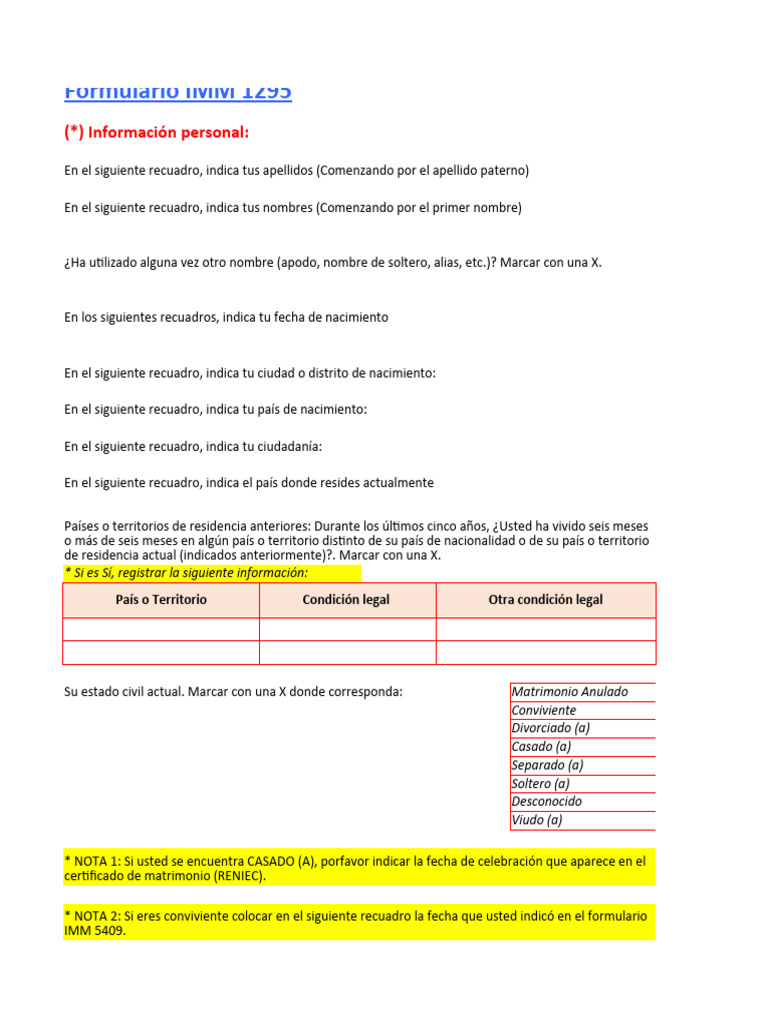 Guía para Llenar Formulario IMM 1295 | PDF | Documento de identidad ...