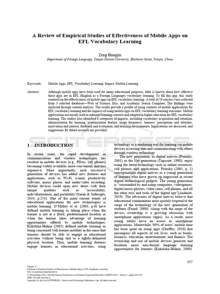 A Review of Empirical Studies of Effectiveness of Mobile Apps On EFL ...