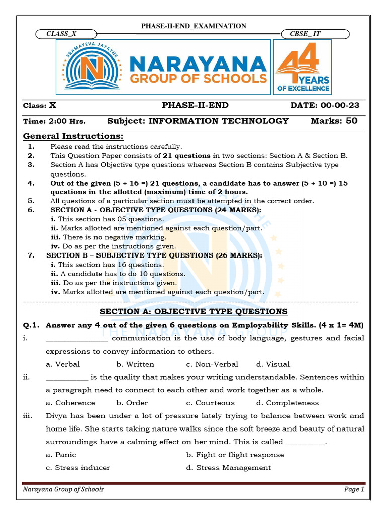 Class X IT Phase II Exam Paper | PDF | Databases | Computing