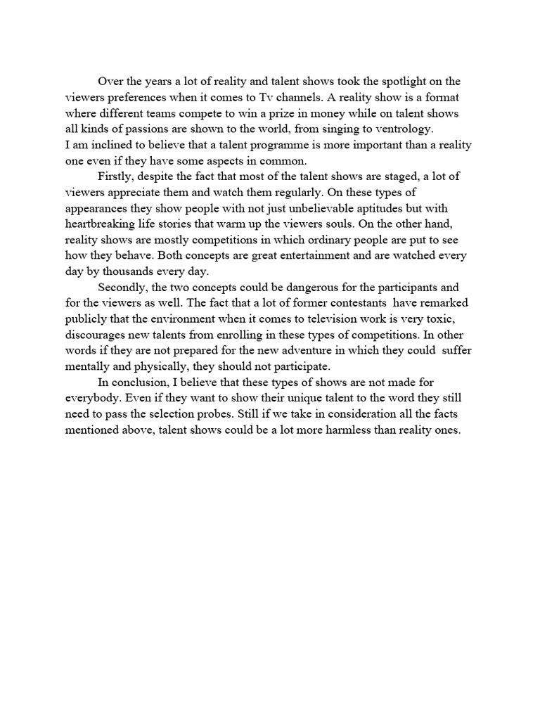 Talent Shows vs. Reality Shows: A Comparison | PDF | Wellness