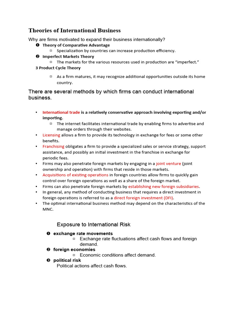 International Business Theories Explained | PDF | International ...
