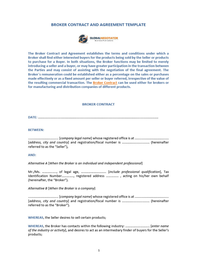 broker contract agreement template sample PDF Sales Private Law