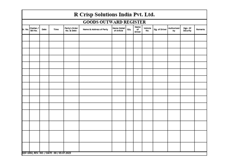Goods Outward Register Template | PDF