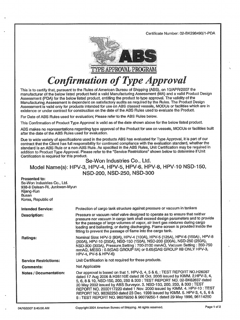 Type approval pv pdf