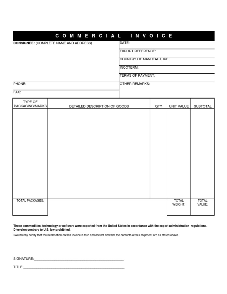 Commercial Invoice Template | PDF