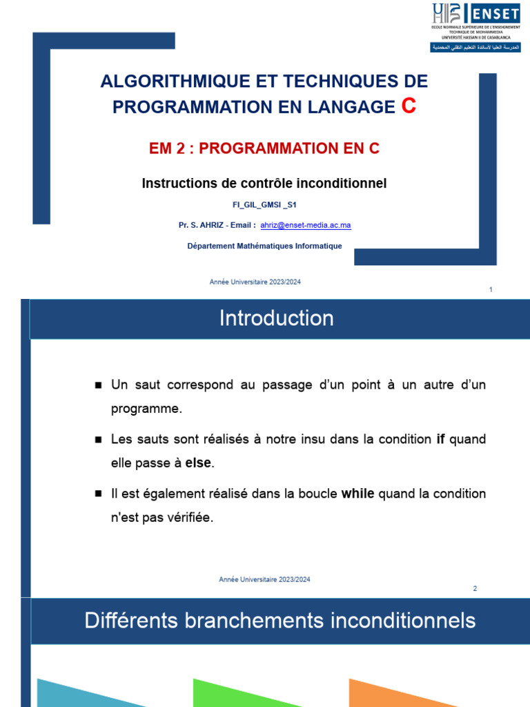 Techniques de Saut en C : break, continue, goto | PDF | Structure de ...