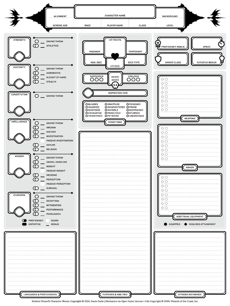 Modern_Wizards_Character_Sheet_BW_High_Contrast_form_fillable 1 | PDF ...
