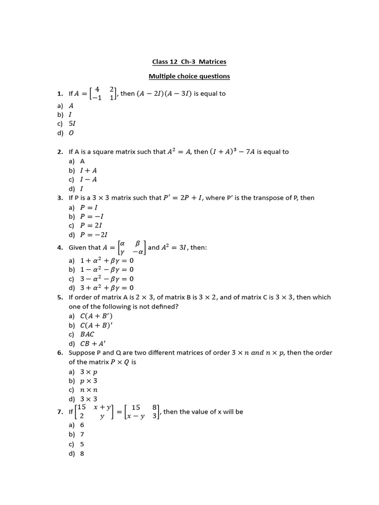 Class 12 ch 3 matrices pdf matrix mathematics mathematics