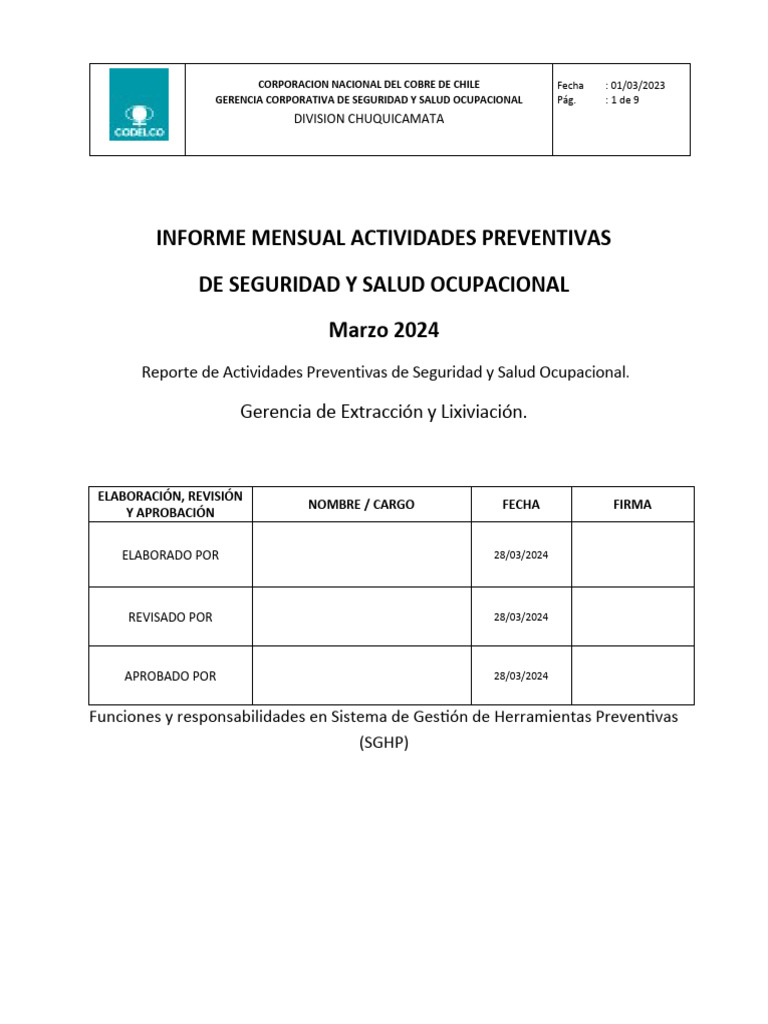 Informe Mensual de Seguridad y Salud 2024 | PDF | Seguridad y salud ...