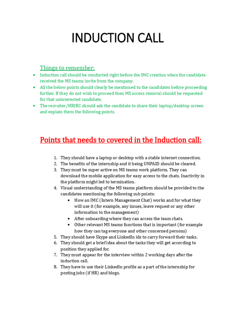 Induction & Interview Script and Guidelines PDF sites World