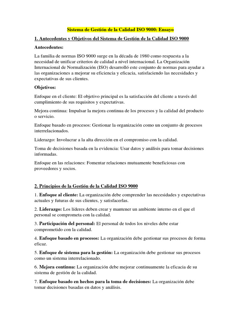 Sistema de Gestión de La Calidad ISO 9000 | PDF | Sistema de manejo de ...