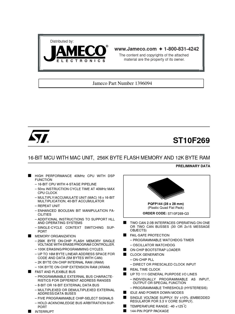 ST10F269Z2Q6 STMicroelectronics | PDF | Microcontroller | Booting