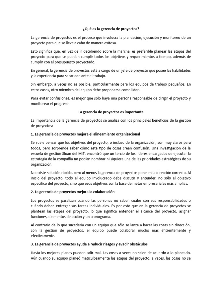 Importancia de la Gerencia de Proyectos | PDF | Gestión de proyectos ...
