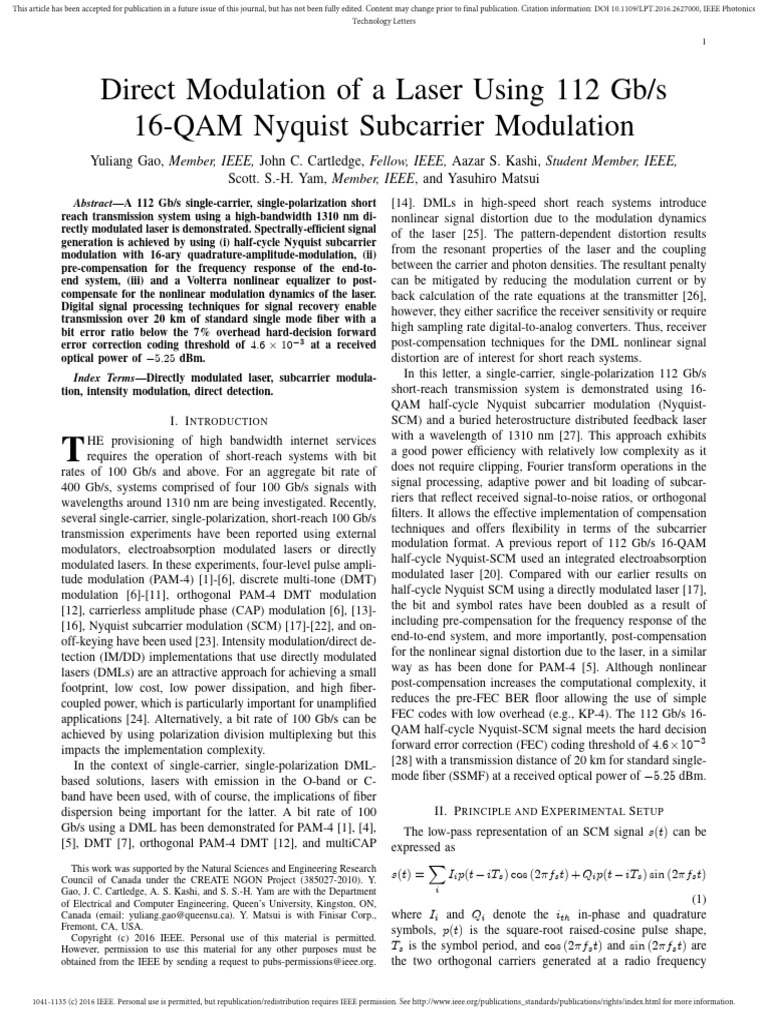 Direct Modulation of A Laser Using 112 G | PDF | Fiber Optic ...