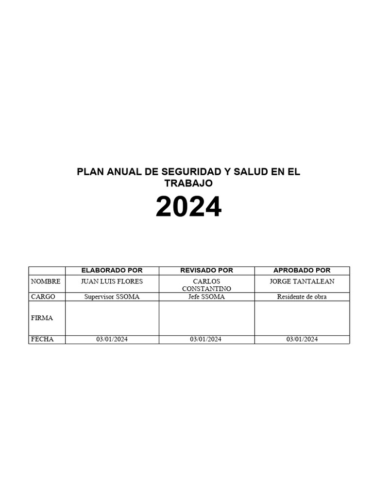 Plan Anual de Seguridad y Salud 2024 | PDF | Seguridad y salud ...