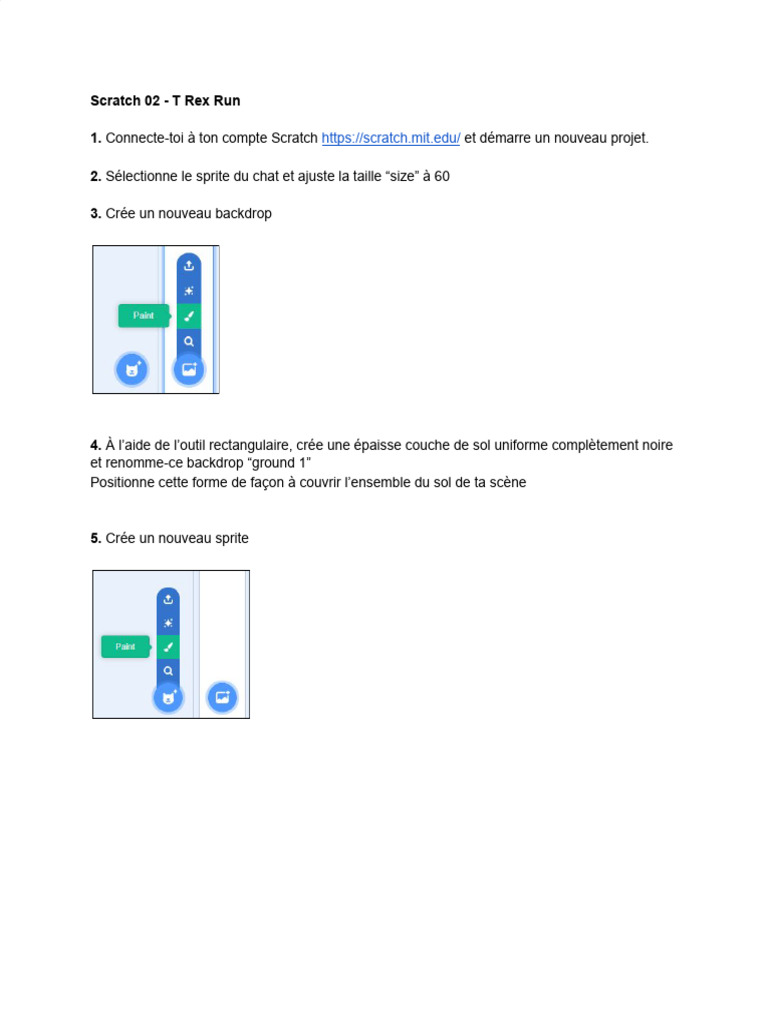 Création du jeu T-Rex Run sur Scratch | PDF