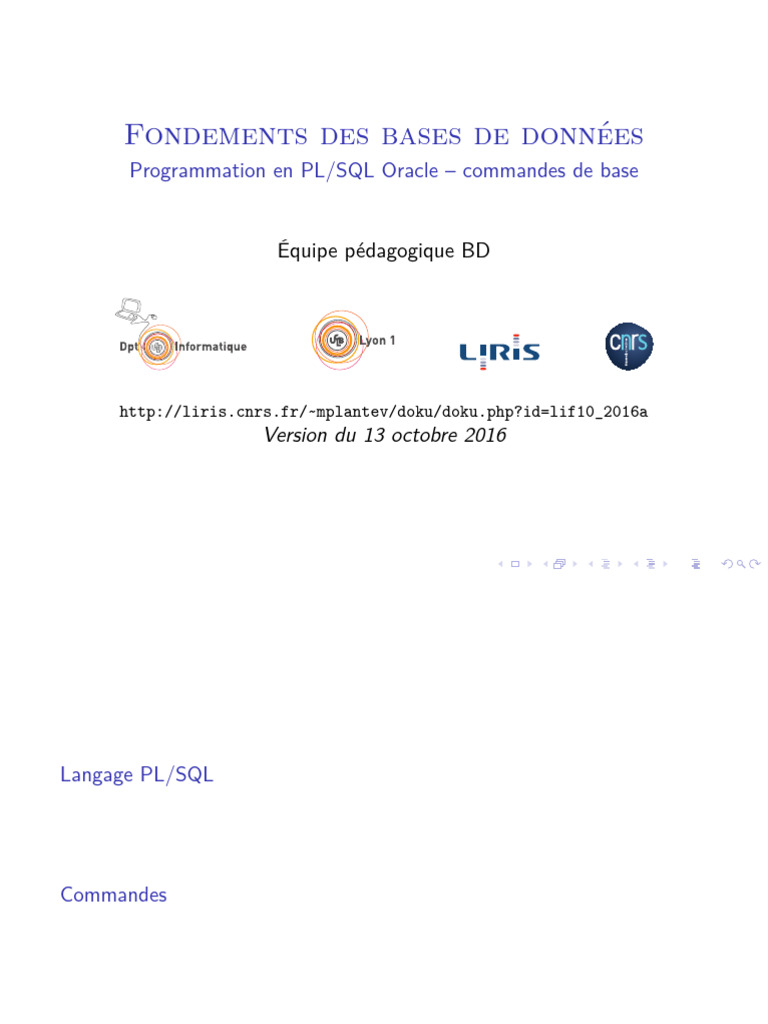 Introduction au langage PL/SQL Oracle | PDF | PL/SQL | SQL