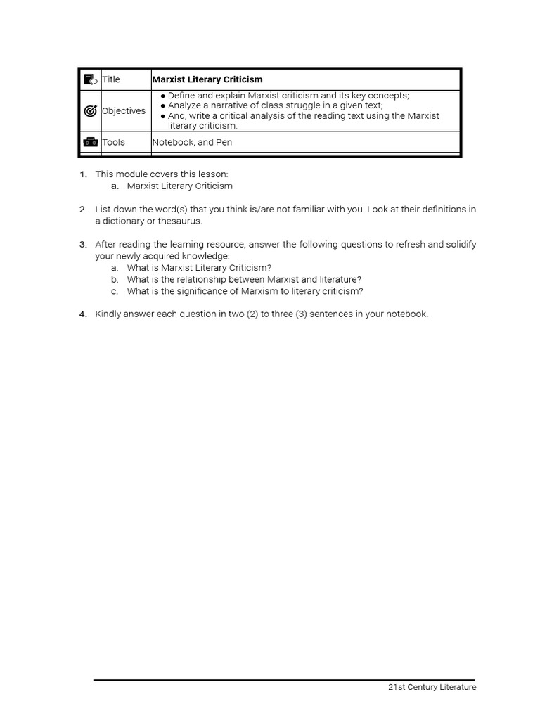 Marxist Literary Criticism Explained | PDF | Marxism | Liberal Arts ...