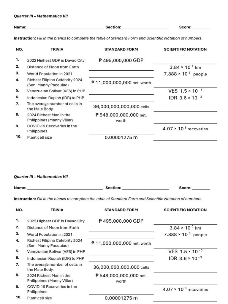 Scientific Notation Exam | PDF | Indonesian Rupiah | Typographical Symbols
