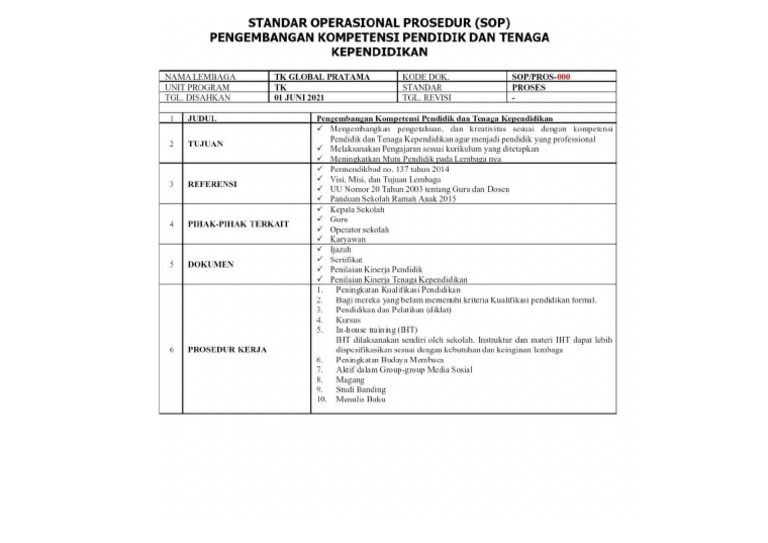 Sop Pengembangan Kompetensi Tenaga Pendidik 2023-2024 | PDF