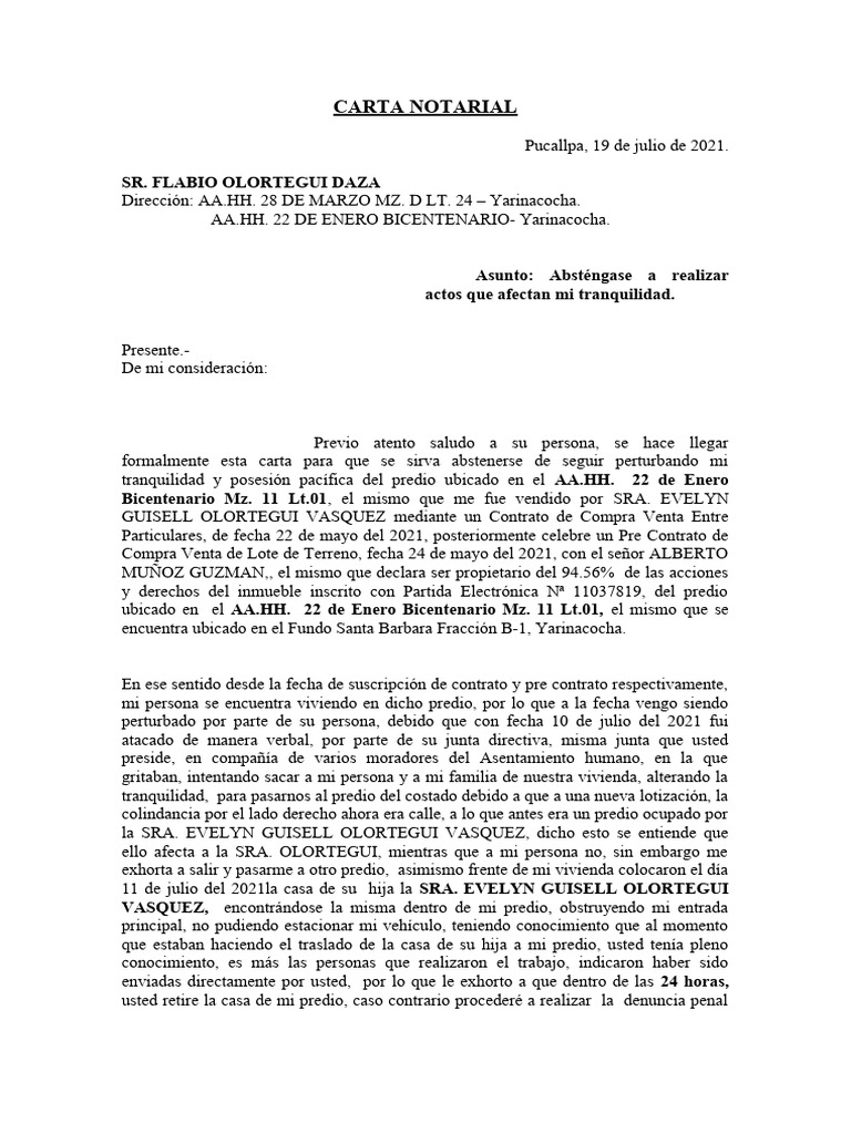 CARTA NOTARIAL Alonzo 1 | PDF
