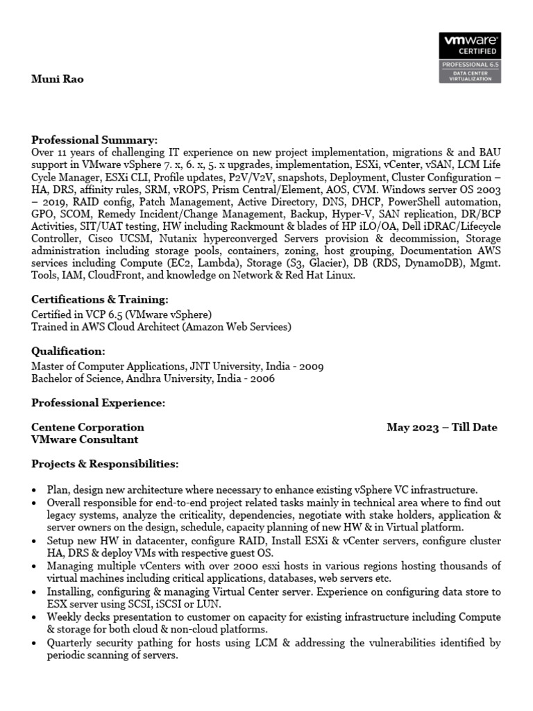 Resume - Muni Rao | PDF | Computing | Computer Science