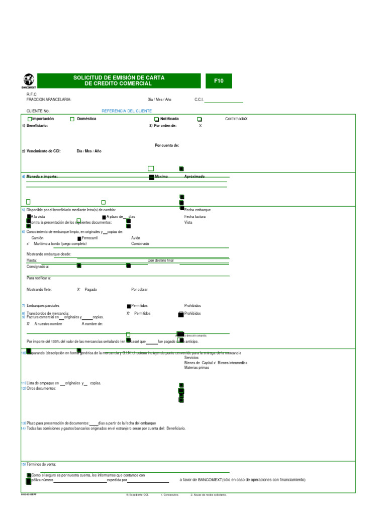 Solicitud de Emision de Carta de Credito Comercial | PDF