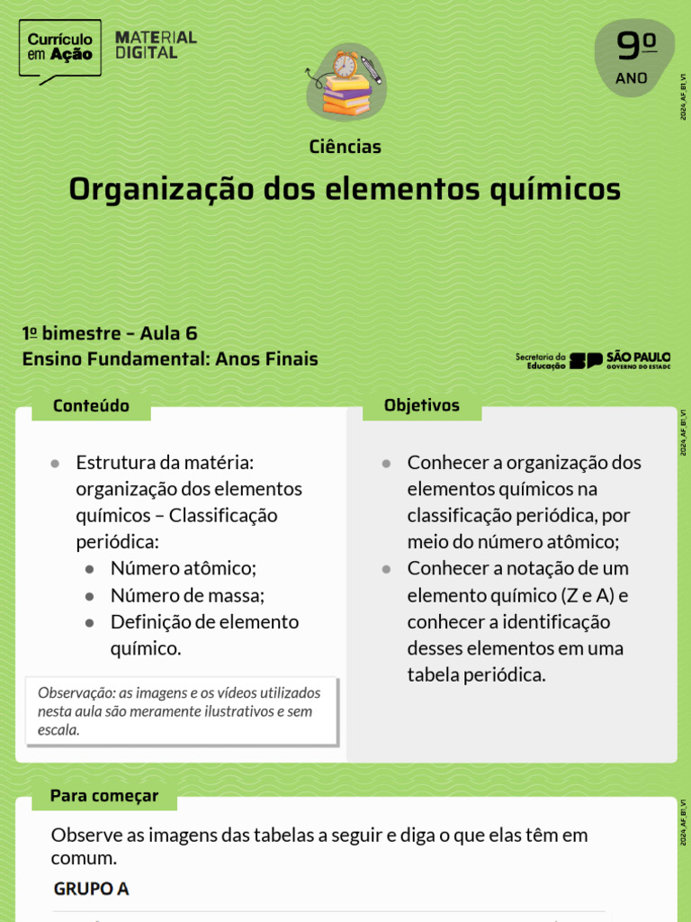 Organização dos Elementos Químicos | PDF | Próton | Tabela periódica
