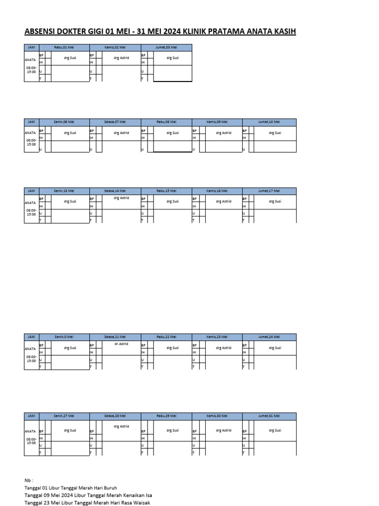 Schedule Dokter Gigi Mei 2024 Pdf