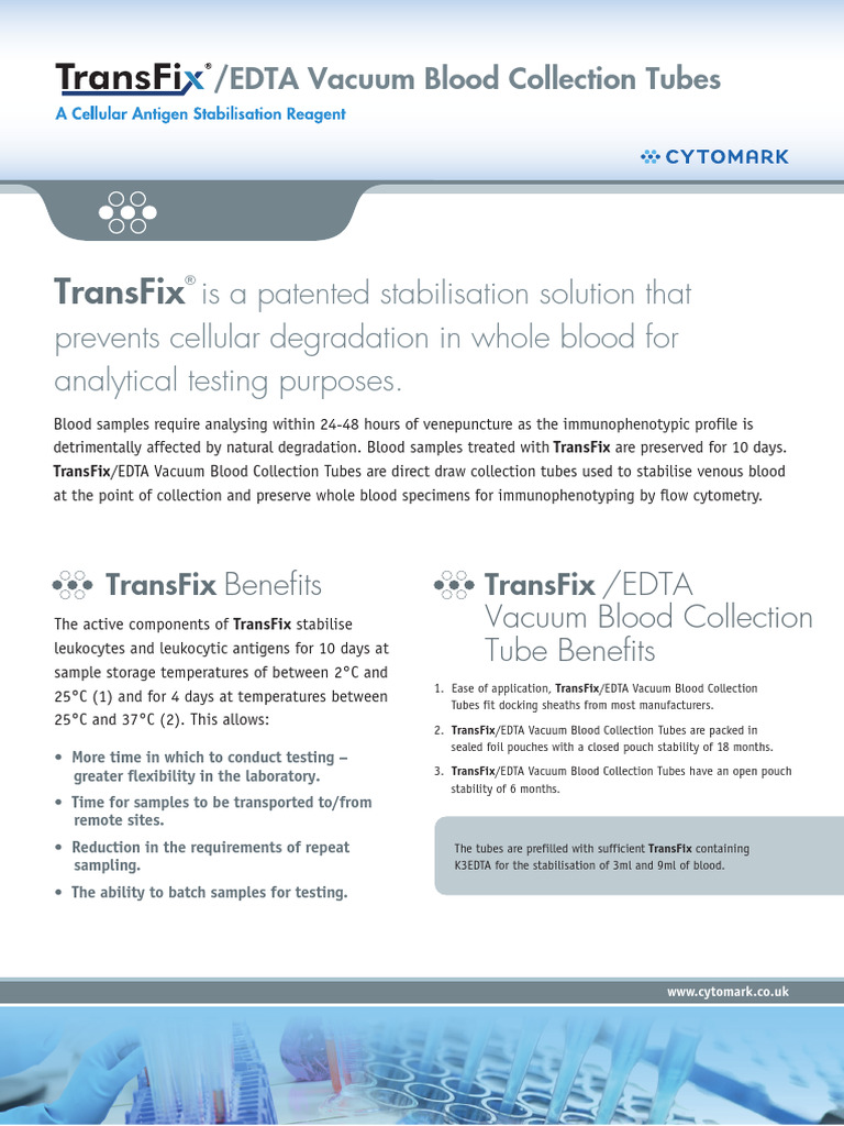 Cytomark Transfix EDTA Vacuum Blood Collection Tubes PDF Clinical