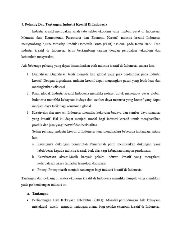 Tantangan dan Peluang Ekonomi Kreatif Indonesia | PDF | Politik