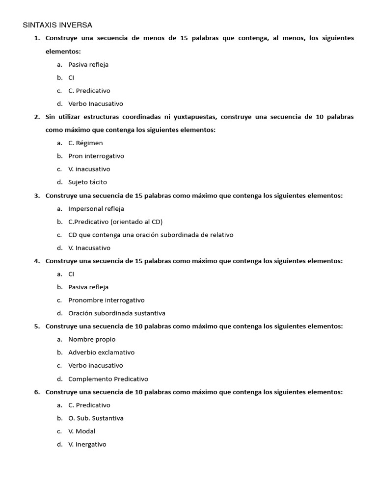Sintaxis Inversa - Ejercicios II | PDF | Adjetivo | Asunto (gramática)