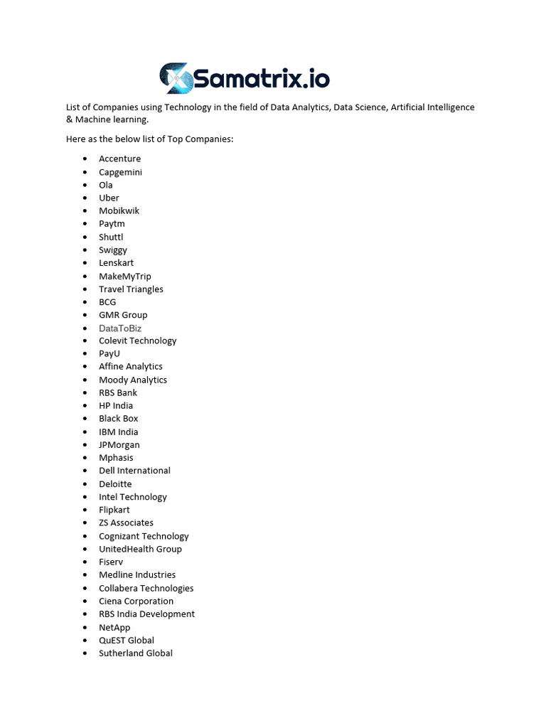 List of Some Companies Using Technology in The Field of Data Sci ...