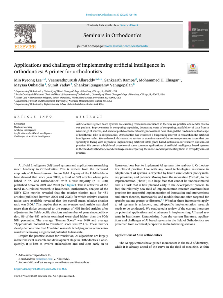 Applications and Challenges of Implementin AI in Orthodontics | PDF ...