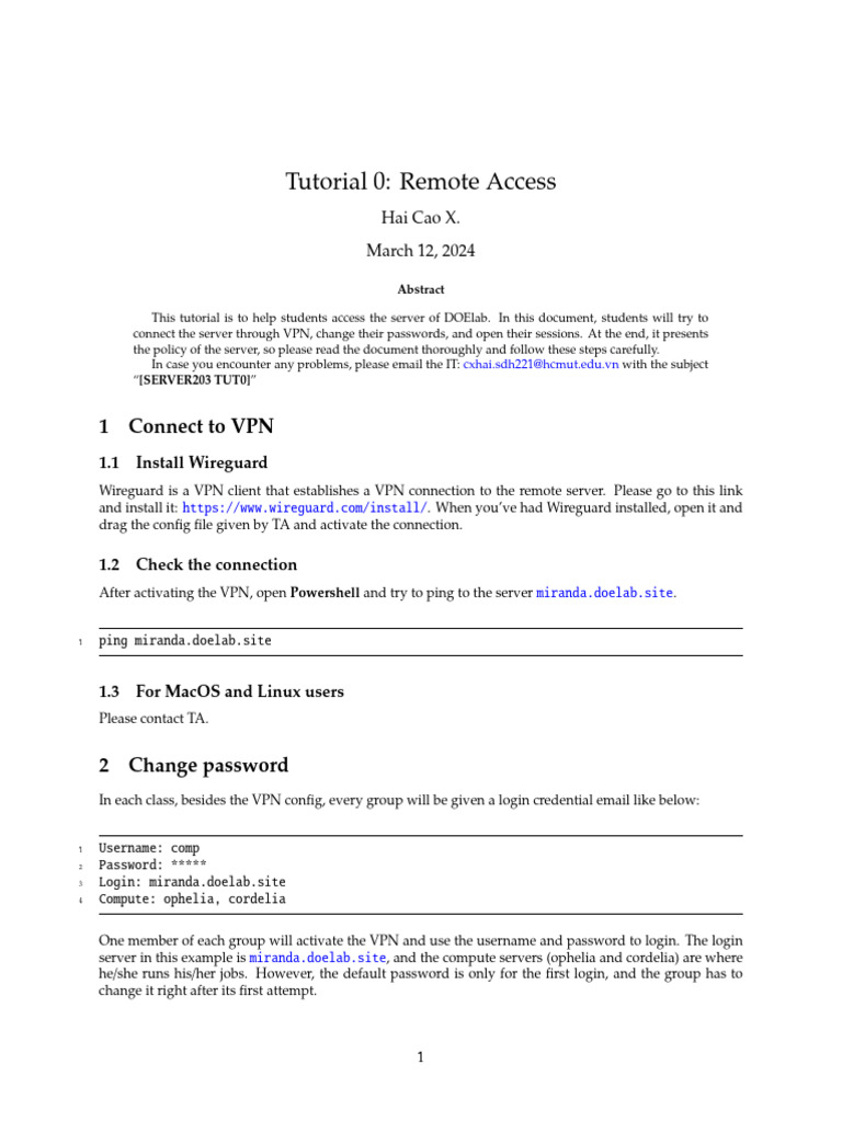 DOElab Server Remote Access Guide | PDF | Server (Computing) | Password
