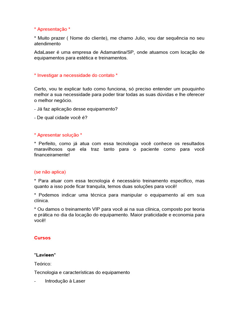 Script de Atendimento para WhatsApp | PDF
