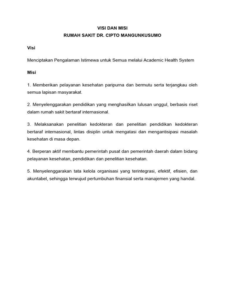 Visi dan Misi RSCM 2025 | PDF