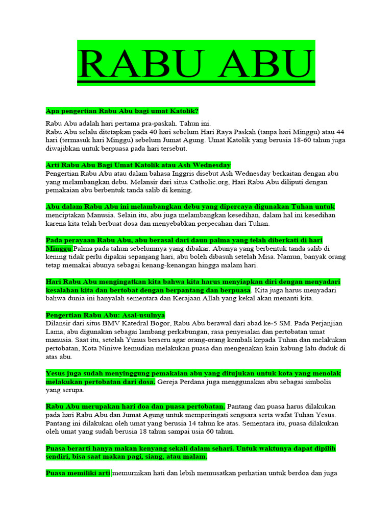 Makna Rabu Abu bagi Katolik | PDF