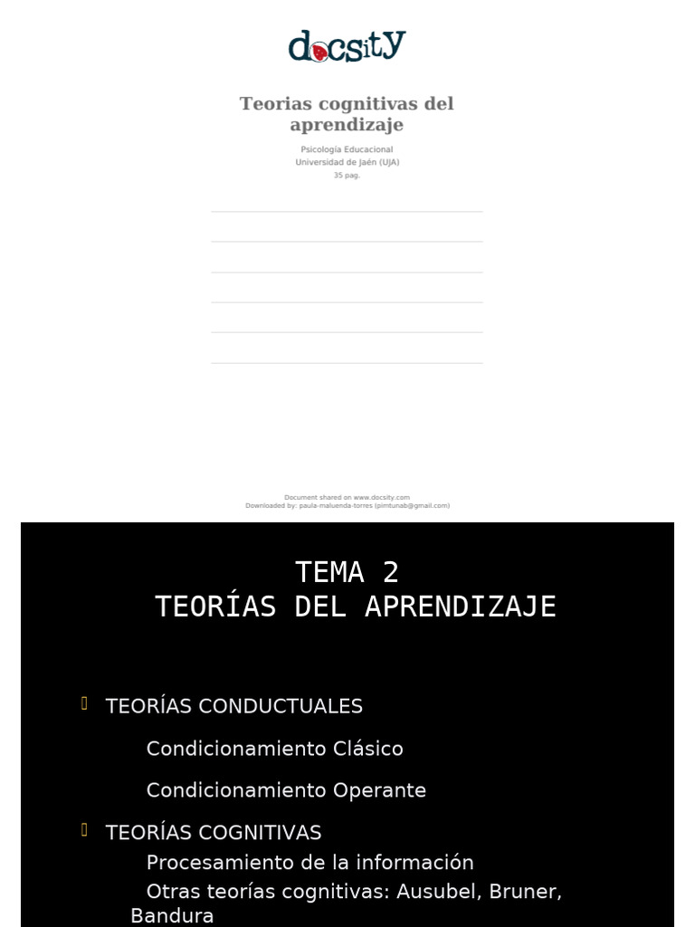 Docsity Teorias Cognitivas Del Aprendizaje | PDF | Memoria | Cognición