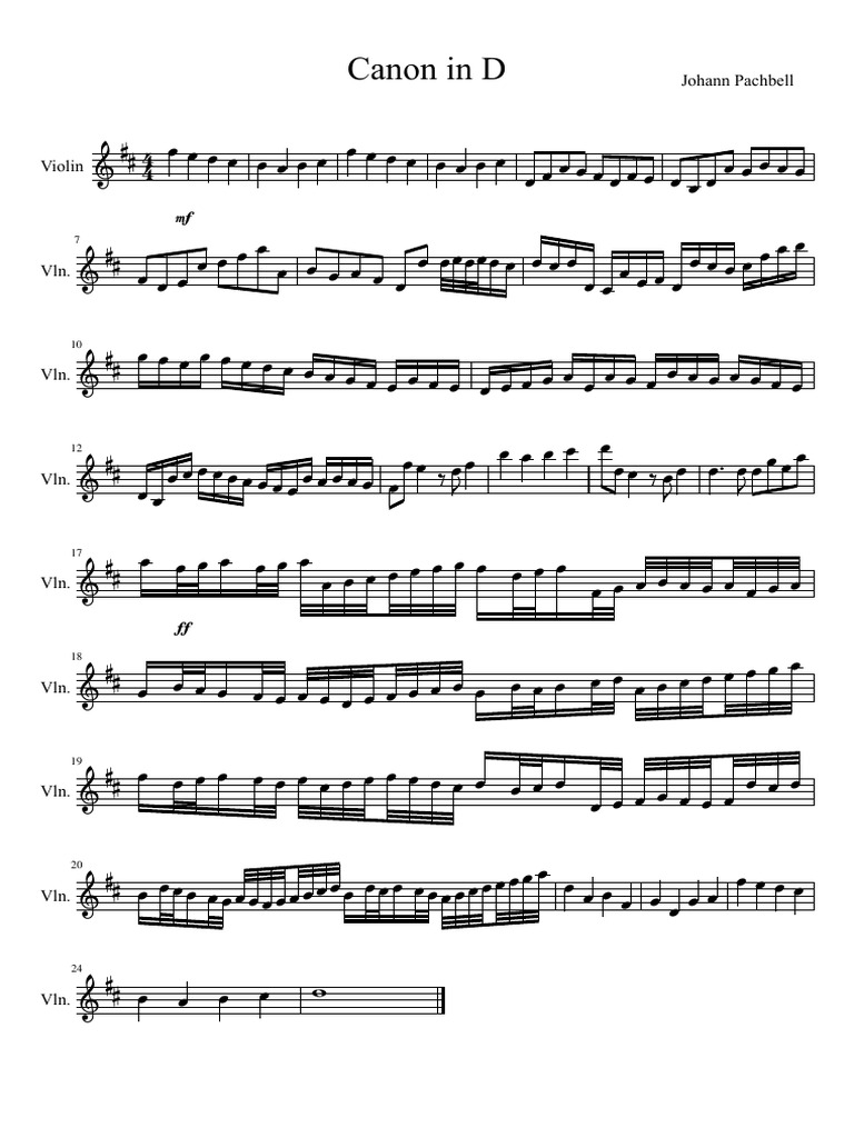 Canon In D Violin Solo Pdf