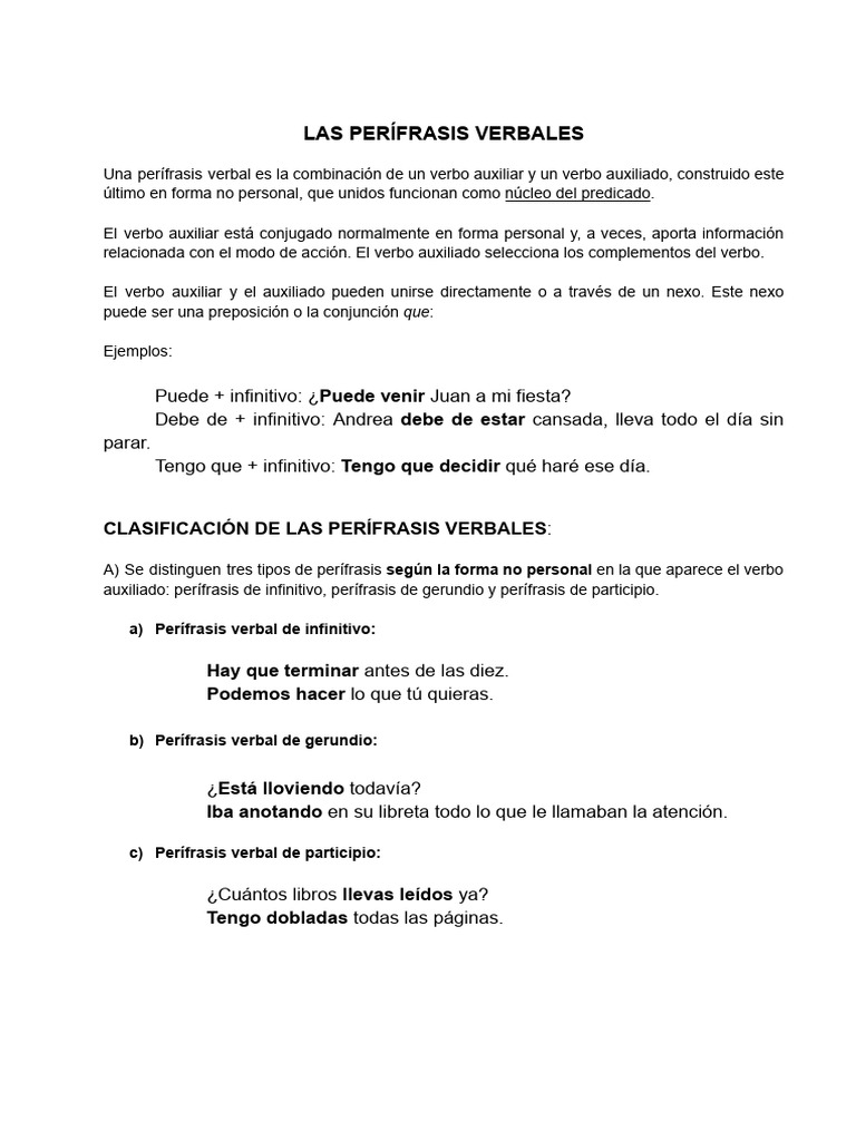 Perífrasis Verbales: Tipos y Ejemplos | PDF | Verbo | Gramática
