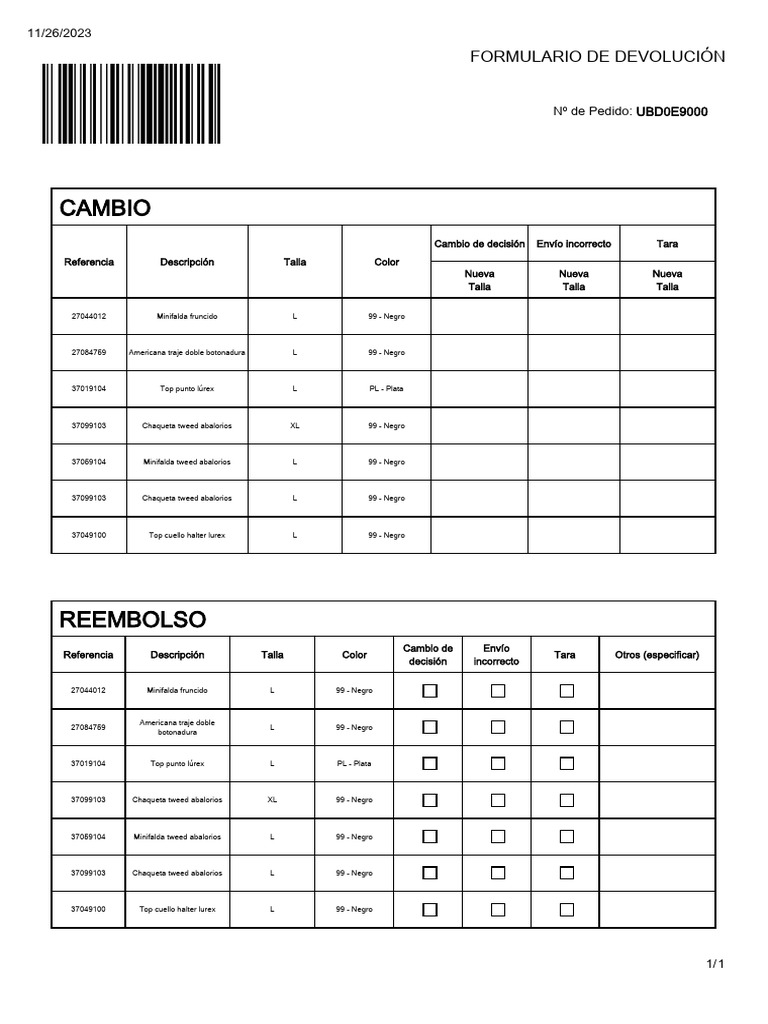 UBD0E9 Return Form | PDF