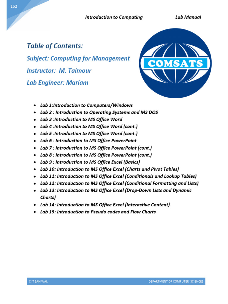 ICT Lab Manual for Computing Course | PDF | Microsoft Word | Operating ...