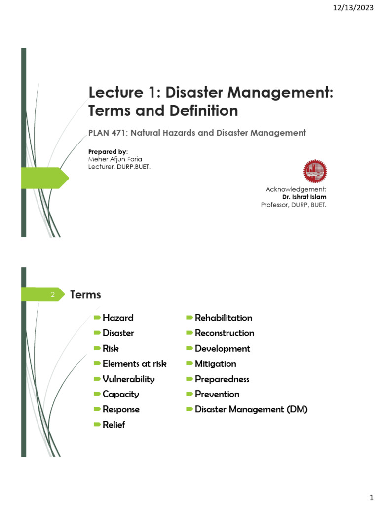 Lecture 1 | PDF | Natural Disasters | Hazards