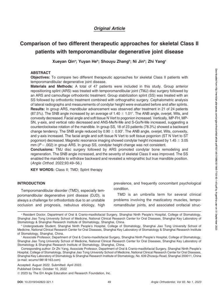 Angle orthod 2023 93 1 49 56 pdf orthodontics osteoarthritis
