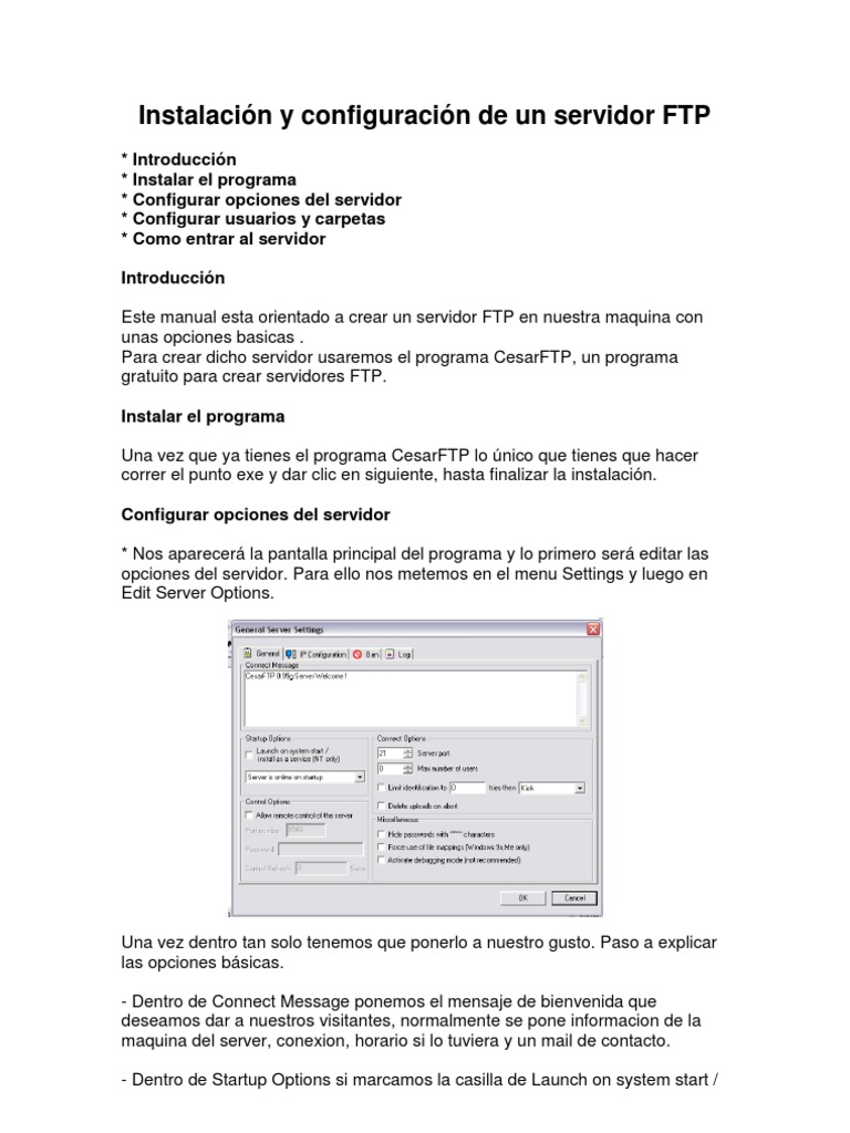 Instalación de servidor FTP con CesarFTP | PDF | Servidor (Computación ...