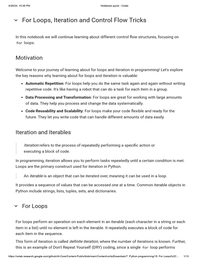 For loops | PDF | Control Flow | Iteration